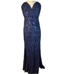 Windsor Navy Maxi Wedding Dress Sz Large Gown Evening Sequin Floral Party‎ NWT